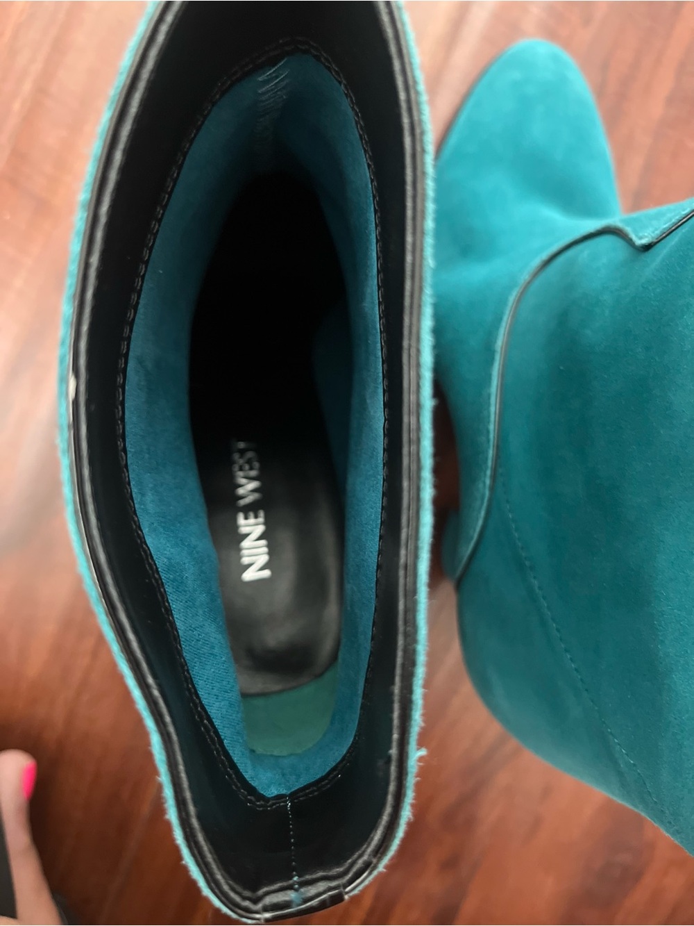 Turquoise Faux Suede Women’s Ankle Boots - Stylish Western-Inspired Heel - Picture 8 of 11